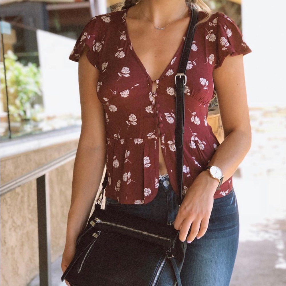 Maroon flower crop top